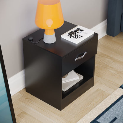 Bedside Table with 1 Drawer, a compact and stylish Nightstand and Bedside Cabinet for bedroom storage, presented in a sleek and versatile Black finish