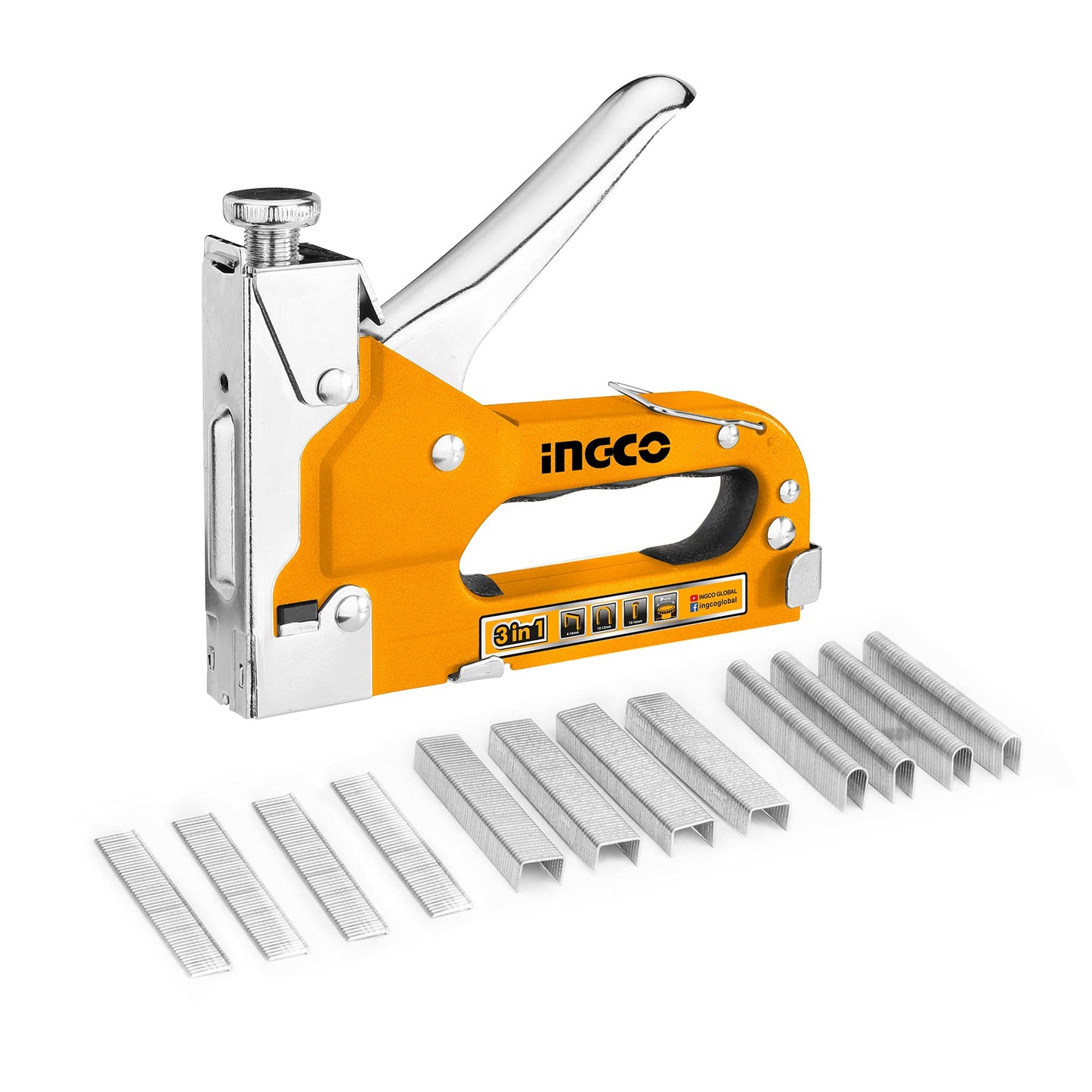 INGCO Staple Gun, 3 in 1 Staple Gun Heavy Duty with 200 Staples, 200 U-Shape Staples, 200 Brad Nails