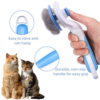 JUWANTU Self-Cleaning Slicker Brush for Pet Grooming - Massaging Tool for Long and Short Hair, Gently Removes Loose Undercoat and Mats