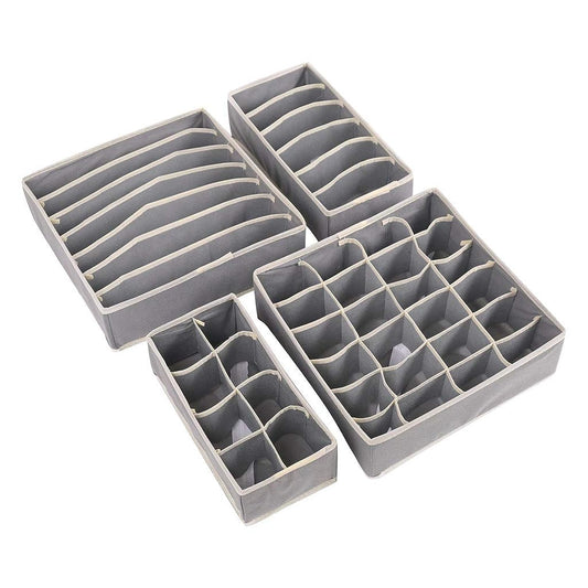 4 Pack Gray Folding Closet Underwear Wardrobe Closet Organizer Drawer Divider Storage Boxes For Underwear Bra Sock Ties Scarves 6/7/8/24 Cells Non-Woven Moisture-Proof Fabric