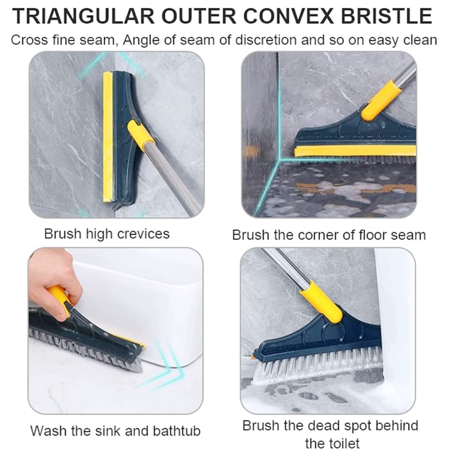 2 in 1 Floor Scrub Brush, V-Shaped Floor Scrub Brush with Long Handle, Bathroom Shower Crevice Cleaning Brush Magic Broom Brush 120°Rotating Removable Brush Head for Bathroom, Tile