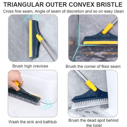 2 in 1 Floor Scrub Brush, V-Shaped Floor Scrub Brush with Long Handle, Bathroom Shower Crevice Cleaning Brush Magic Broom Brush 120°Rotating Removable Brush Head for Bathroom, Tile
