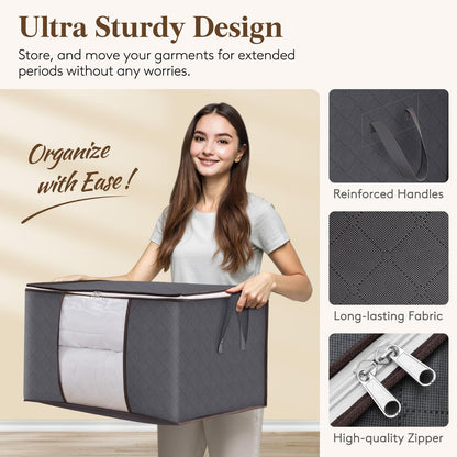 Lifewit Large Capacity Clothes Storage Bag Organizer with Reinforced Handle Thick Fabric for Comforters, Blankets, Bedding, Foldable with Sturdy Zipper, Clear Window, 8 Pack, 90L, Grey