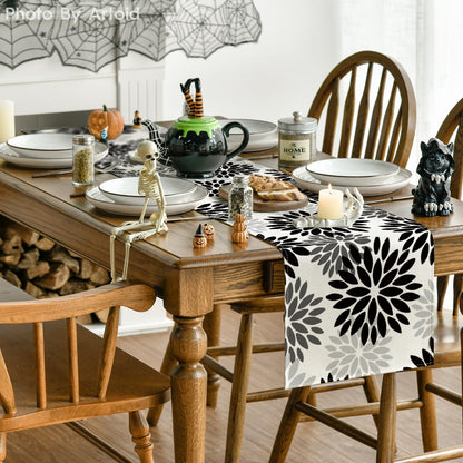 INTEX HOME Velvet Floral Table Runner, Soft Linen Fabric, Machine Washable, Rectangular Design, 1 Piece, 45 x 135 cm, Black x Grey, Dining Table Decoration for Home, Events and Special Occasions