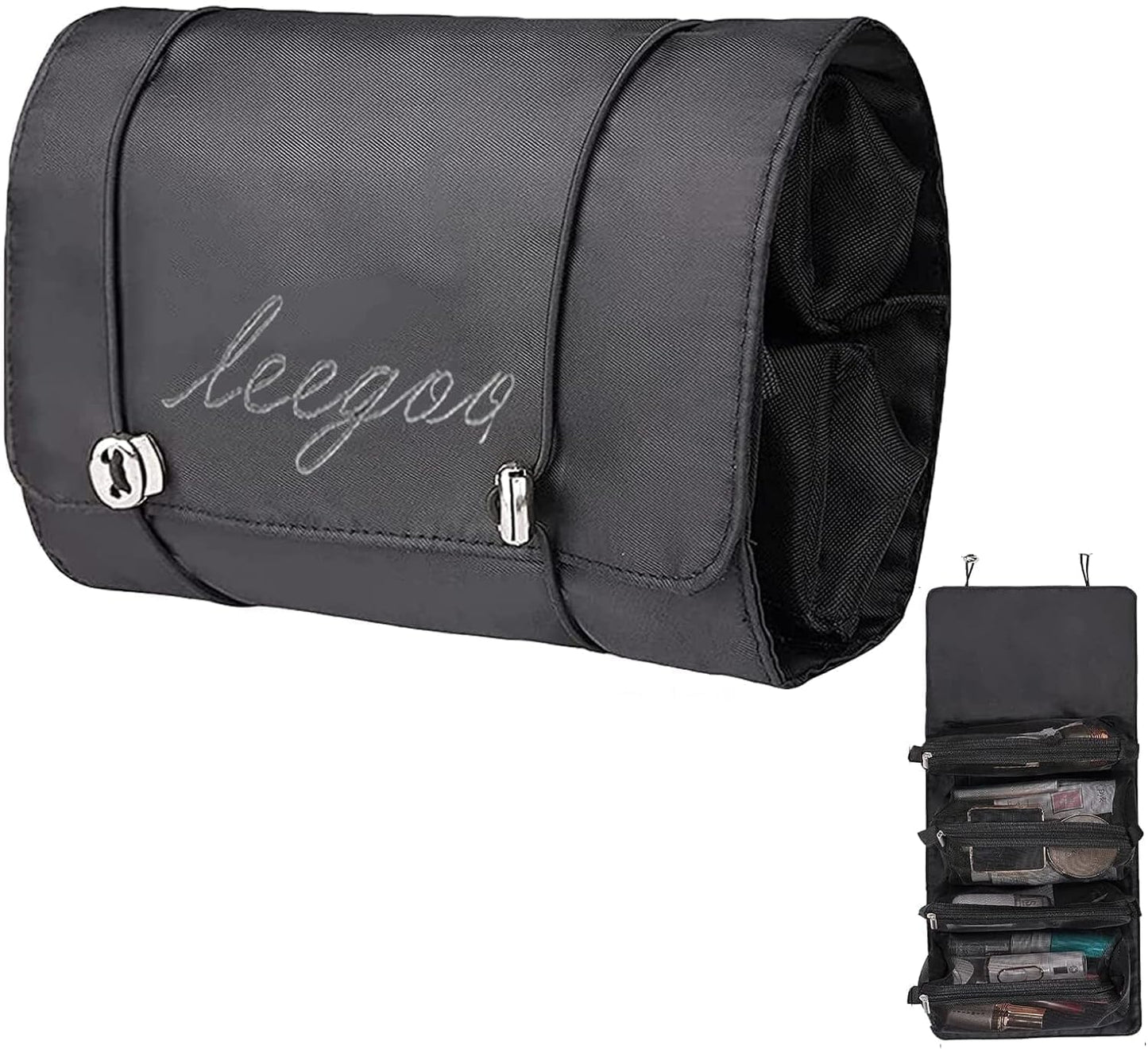 JD FRESH 4 in 1 Large Cosmetic Mesh Bag/Toiletry Pouch for Men and Women/Makeup Organizer/Portable Travel Bag/Makeup Essentials(Black)