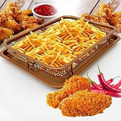 Nonstick Mesh Frying Pan, Copper Coated Stainless Steel Grill Oven Tray for Healthy Cooking, Suitable for Wings, Potatoes, Crispy Vegetables