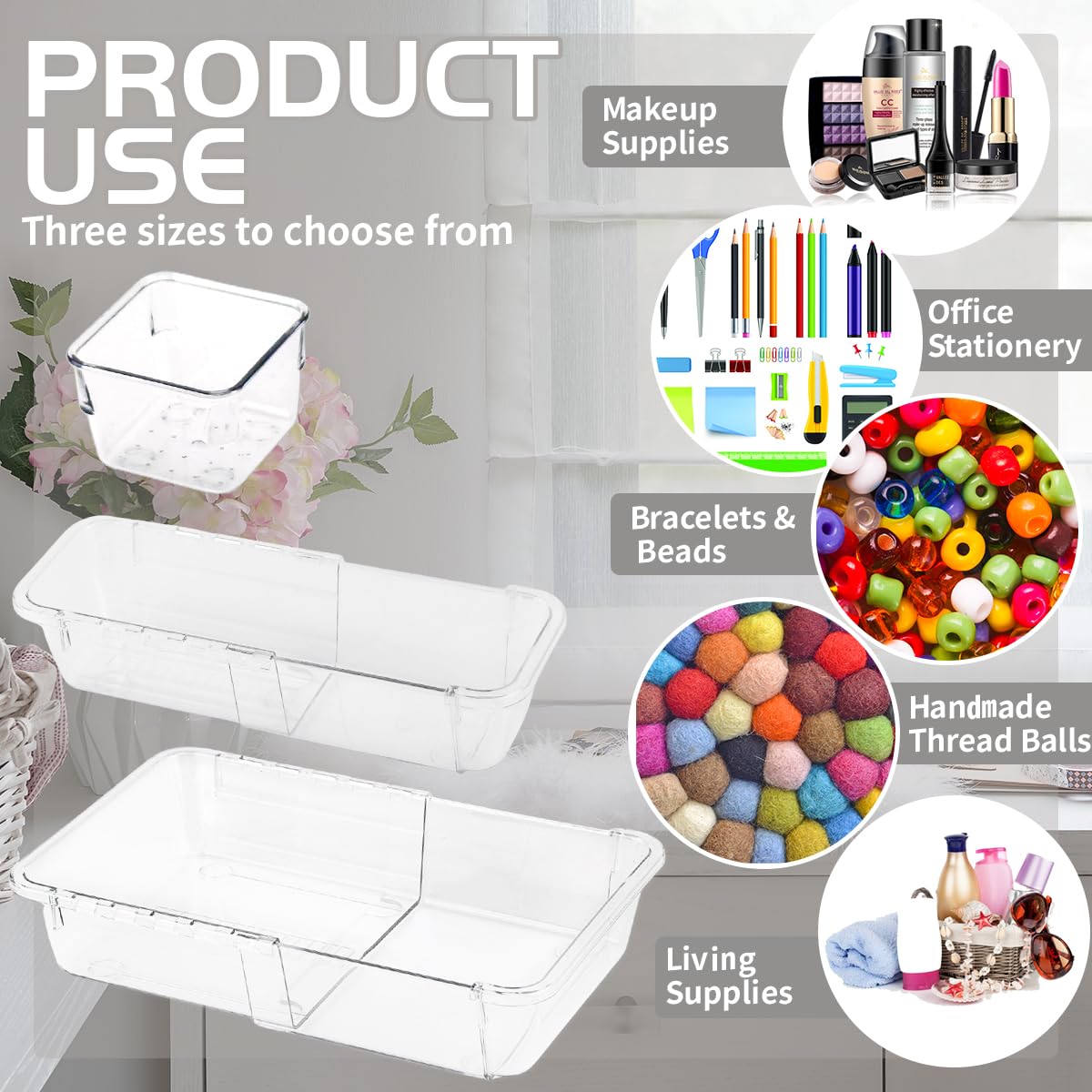 Pansente 25 PCS Adjustable Desk Drawer Organizer, Acrylic Clear Drawer Organizers, 3 Size Desk Drawer Organizer for Cosmetics, Jewellery, Office, Gadgets, Kitchenware