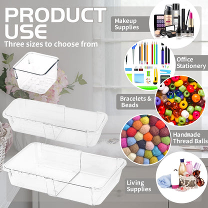 Pansente 25 PCS Adjustable Desk Drawer Organizer, Acrylic Clear Drawer Organizers, 3 Size Desk Drawer Organizer for Cosmetics, Jewellery, Office, Gadgets, Kitchenware