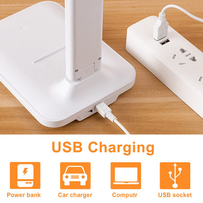 Sporgo Desk Lamp, LED Table Lamp, 3 Colours and 5 Brightness Levels, Dimmable Eye Protection, Table Lamp, Desk Lamp with USB Port, Touch Control, Reading Lamp for Children, Office, Rooms