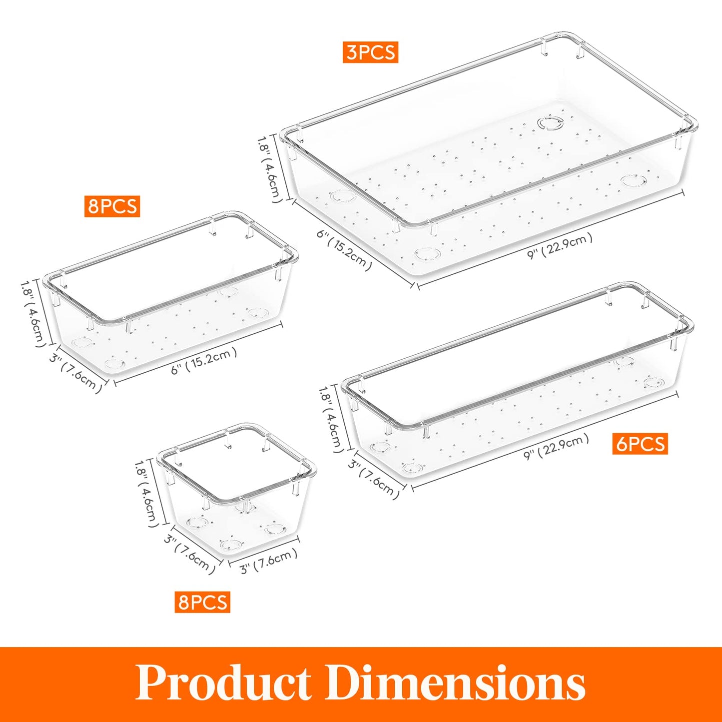Lifewit 25 PCS Drawer Organizer Set Clear Plastic Desk Drawer Dividers Trays Dresser Storage Bins Separation Box for Makeup, Jewelries and Gadgets, Bedroom, Bathroom, Office