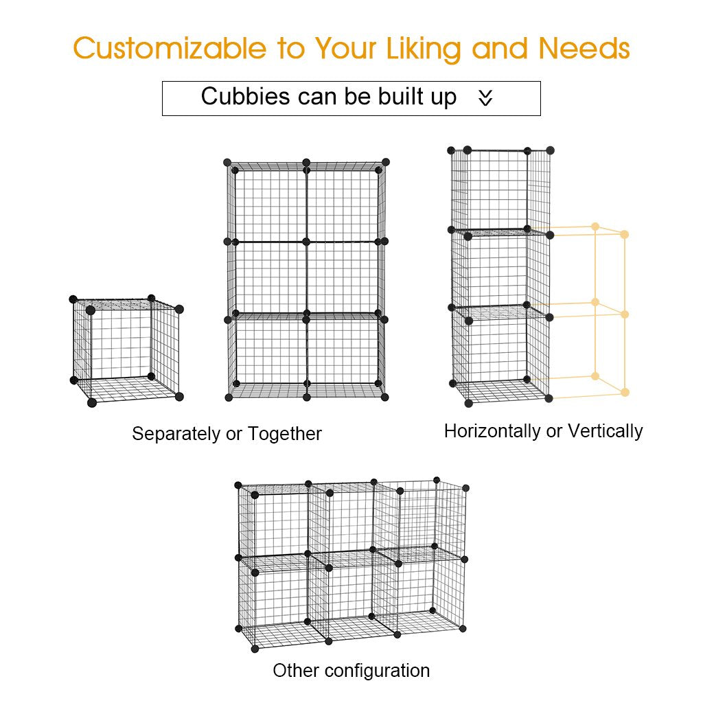 LANGRIA 6-Cube DIY Wire Grid Bookcase, Multi Use Modular Storage Shelving Rack, Open Organizer Cabinet for Books, Toys, Clothes, Tools