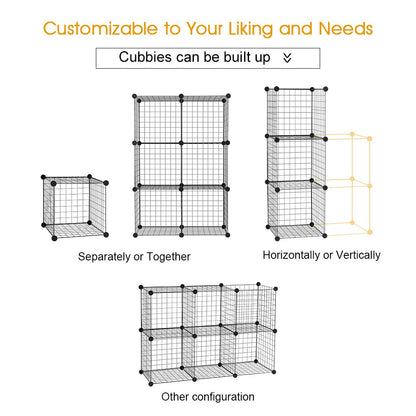 LANGRIA 6-Cube DIY Wire Grid Bookcase, Multi Use Modular Storage Shelving Rack, Open Organizer Cabinet for Books, Toys, Clothes, Tools