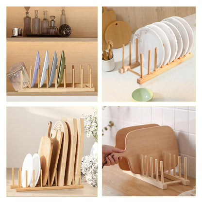 HarttiHome Bamboo Wooden Plate Racks Plate Stand Holder Vertical Drainer Kitchen Cabinet Organiser for Dishes, Pots, Lids, Bowls, Cups, Chopping Board, Kitchen Cabinet Organiser