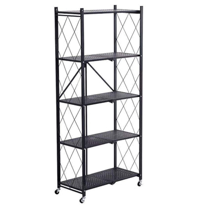 Storage Shelves, 5-Shelf Foldable Metal Shelving Units 28" W x 14" D x 65" H for Garage Kitchen Bakers Closet, Metal Wire, Collapsible Organizer Rack, Heavy Duty on Wheels (5 Shelf)