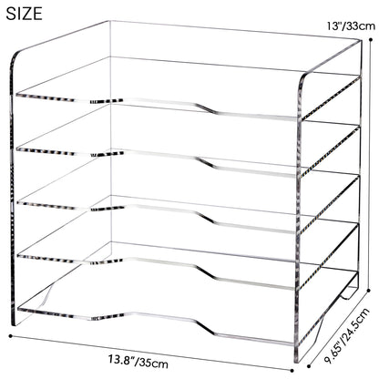 Clear Acrylic File Organizer, 5-Tier Horizontal Letter Tray, Enlarged Paper Organizer for Desk, Office, and Home Use