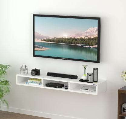 WalLMount TV Entertainment Unit, a sleek Floating Cabinet with Set Top Box Holder Shelf, ideaLfor TVs up to 101.6 cm, presented in a crisp and contemporary White finish