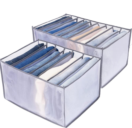 Yoawllty Wardrobe Clothes Organizer, Foldable Drawer Organizer with Dividers for Clothing and Jeans - 2 Pack, Grey