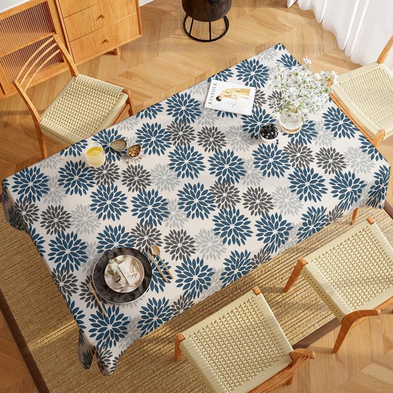 INTEX HOME Linen Velvet Floral Tablecloth, Textured Fabric for Elegant Dining, Special Occasions and Home Decor, Ultra-Soft, Wrinkle-Resistant, Spill-Proof, 130 x 190 cm, Black and Grey