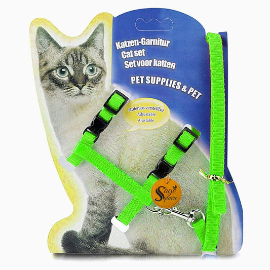 Sage Square Soft Adjustable Harness with Leash Rope Set for Cat/Kitten of Nylon (Green)