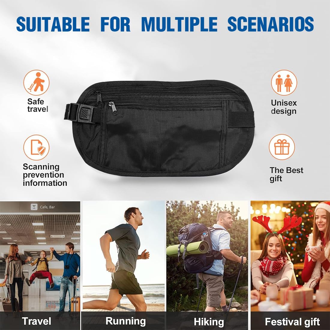 WKRTDY 1 x Flat Waterproof Bum Bag with RFID Protection, Anti-Theft Security and Sports Belt, Ideal as a Men's or Women's Wallet, Waist Bag or Neck Pouch