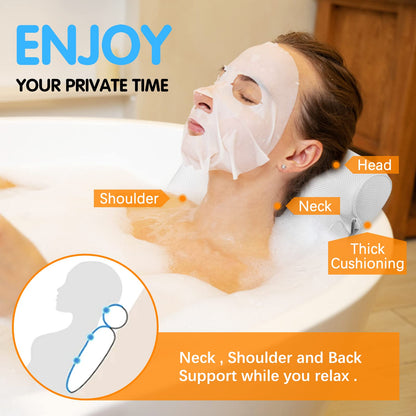 COALA HOLA Bath Pillow Bathtub Spa Pillow, Non-Slip 6 Large Suction Cups, Extra Thick Bath Pillow for Head, Neck, Back and Shoulder Support, Fits All Bathtub, Hot Tub-White