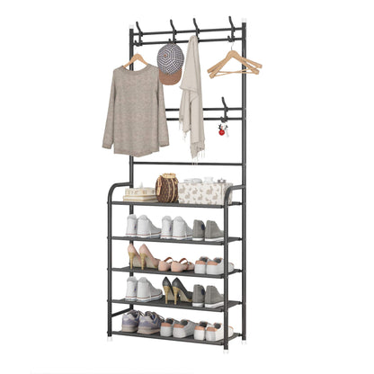 Entryway Coat Rack,Large Storage Space, with 5-Tier Shoes Storage Shelf,Provides Hanging and Storage Capabilities,Multifunctional Practical Storage Hanger,Black