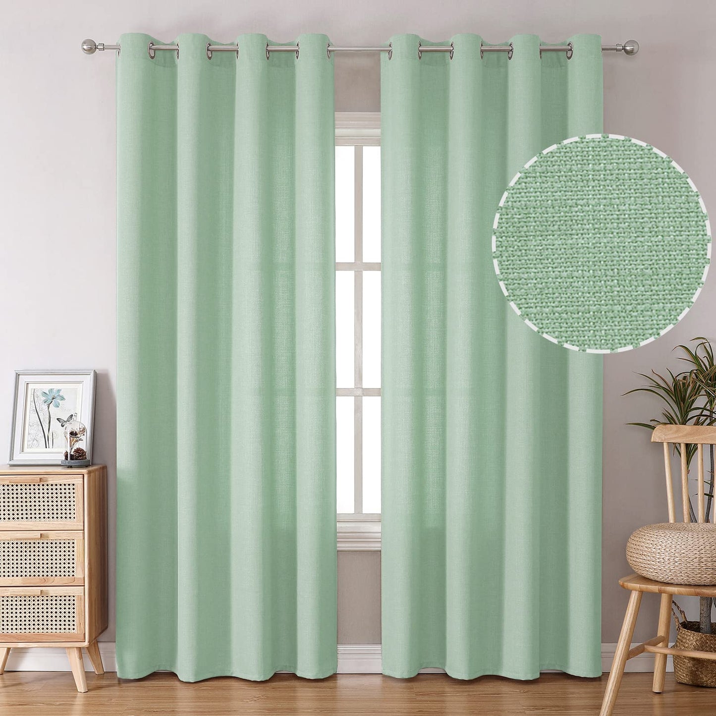 INtex CURTAINS Natural Linen Curtains -Semi Transparent Sheer -Soft And Durable Fabric -For Living Rooms And Bedroom Steel Grommets -Two Pieces 145W x 180L CM Light Grey