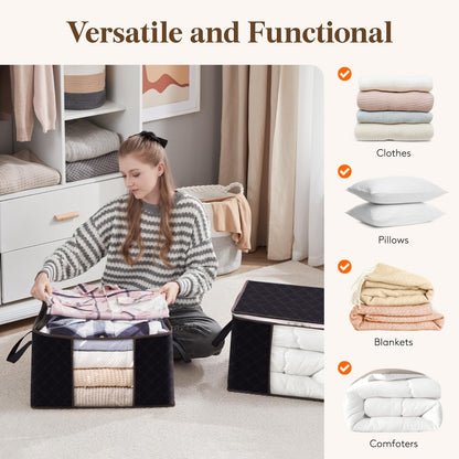 Lifewit 4 Packs Clothes Storage Bag, Storage Bins for Clothes, Blankets, Comforters, Foldable Clothing Storage with Reinforced Handle, Sturdy Zipper, Closet Organizer With Clear Window, Black