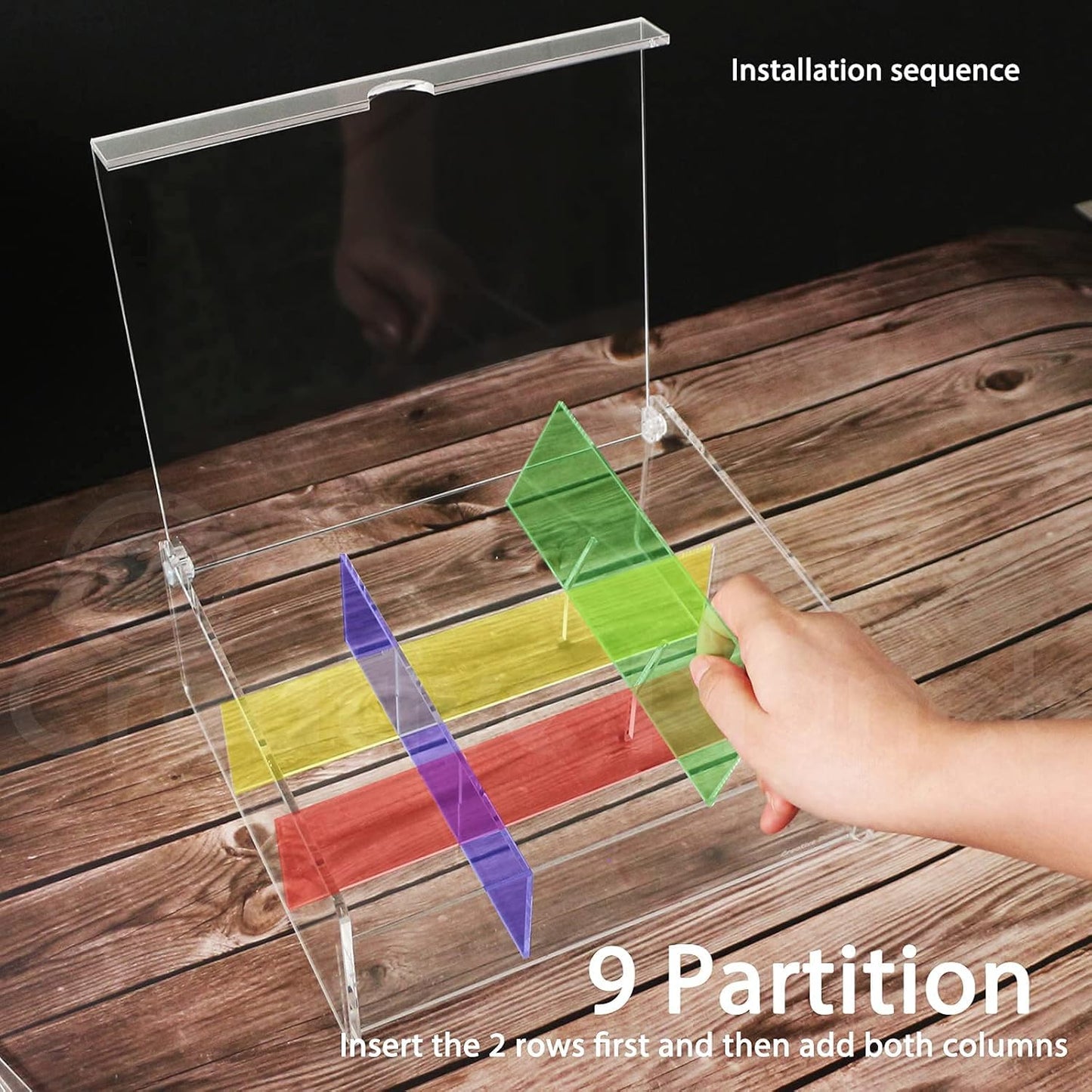 1-Piece Acrylic Tea Bag Organizer Box with Lid, 9 Compartments, Clear Storage for Packets, Condiments, Crafts, and Kitchen Counter Organization