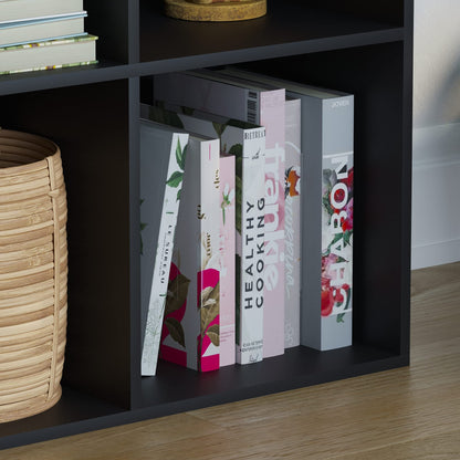 Durham 4 Cube Bookcase, Black Storage Organizer for Living Room or Home Office, Modern Bookshelf Furniture, Versatile Display and Organization Unit, Sturdy Wood