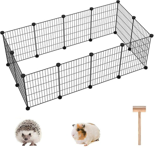 C&AHOME Pet Playpen, Small Animals Supplies, 12 Panels Exercise Playpens Cage, C Grids Portable Yard Fence Indoor, Ideal for Guinea Pigs, Puppy Pet Products, DIY Metal Playpens, 12" × 15" Black