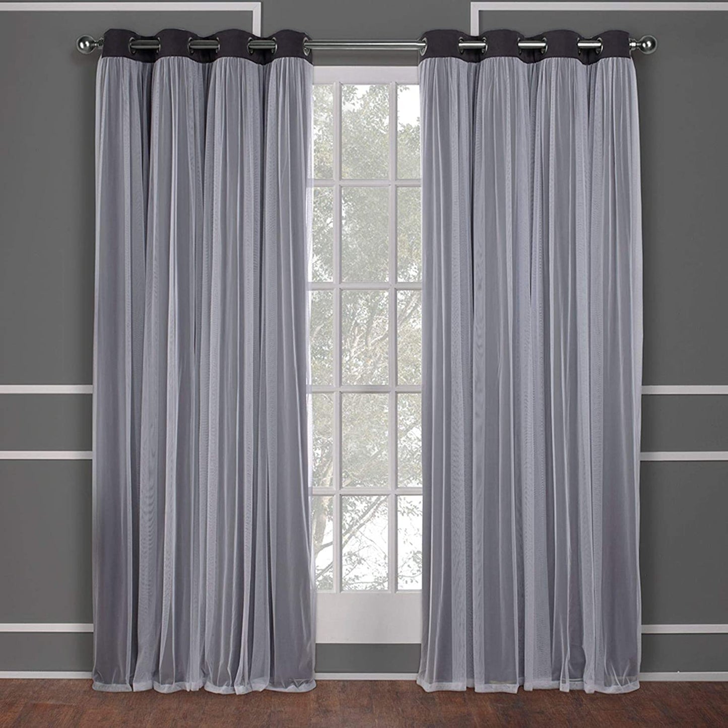 INtex CURTAINS HOUSE Sheer Voile Curtain Panel with Blackout Lining and Steel Grommets Light Filtering Room Darkening 1 Piece for Living Room or Bedroom (150W x 265L CM, Navy)