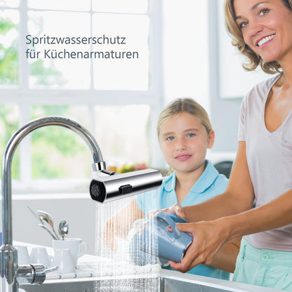 Waterfall Kitchen Faucet - 3-in-1 360° Rotation, 3-Function Spray Nozzle, Water Saving Tap for Sink (Silver)