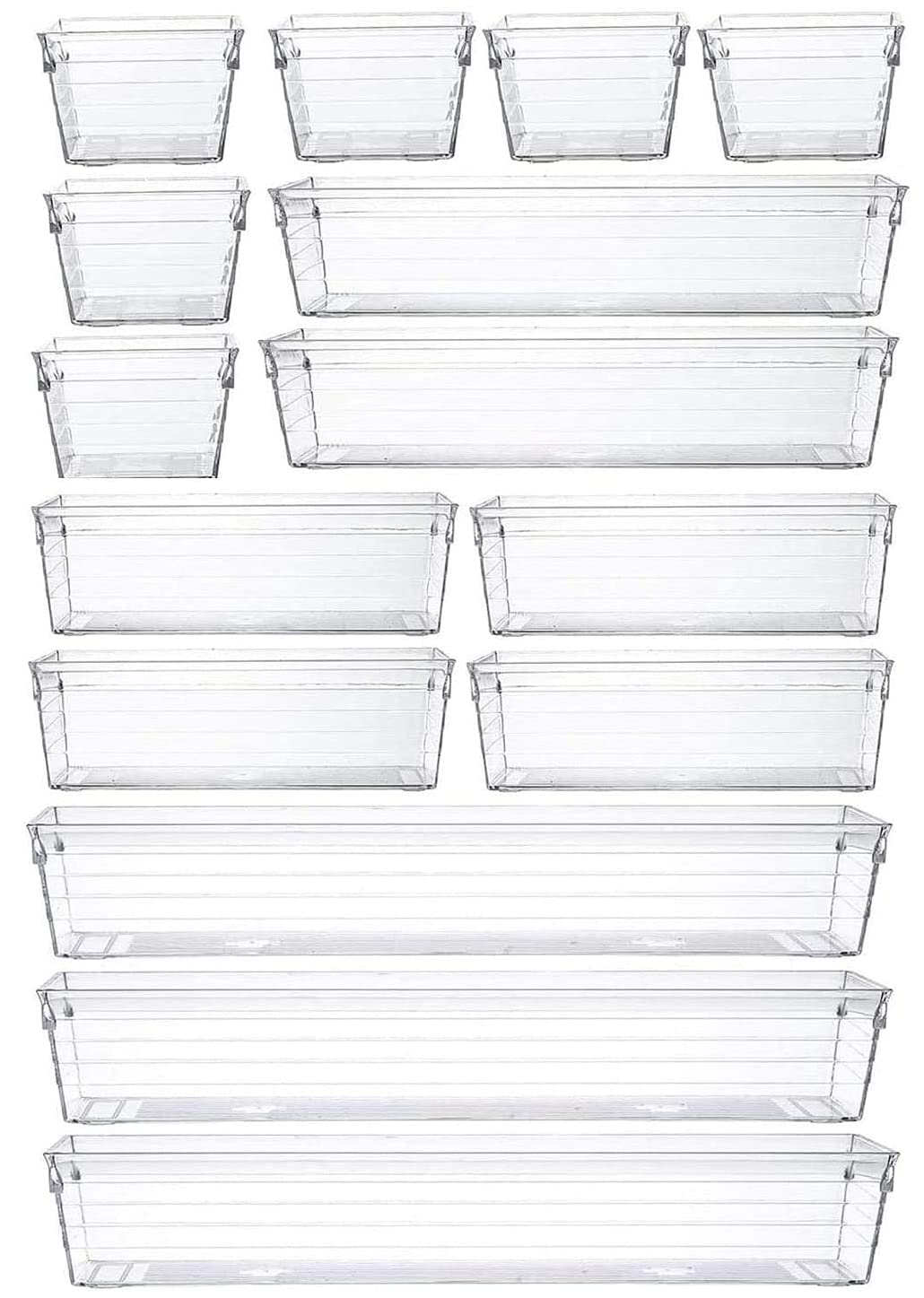 15 PCS Clear Plastic Drawer Organizer Bin Tray for Makeup, Kitchen Utensils, Jewelries, and Gadgets