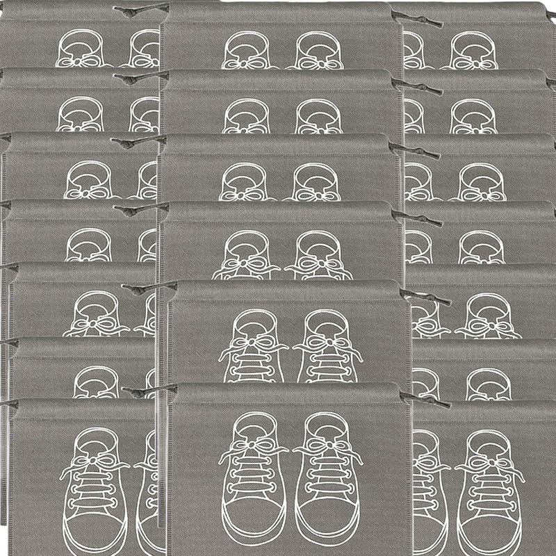 حقائب تخزين أحذية كبيرة، حقائب أحذية مقاومة للغبار برباط مع نافذة شفافة، منظم سفر مقاوم للماء، حقائب أحذية محمولة - رمادي