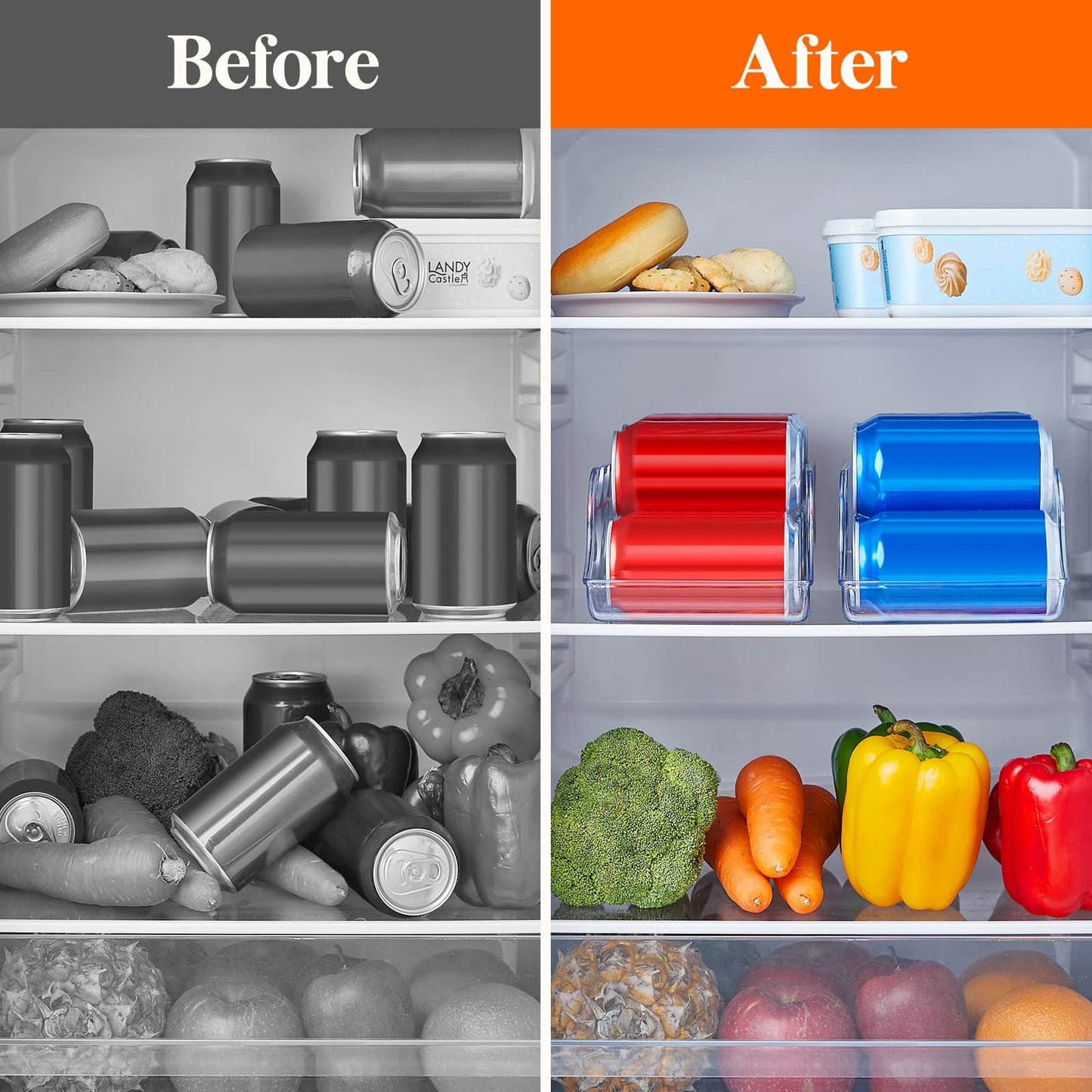 Lifewit 2pcs soda can pop-top organizer, ring-pull drink holder storage rack, each 9 cans 355ml/12oz organization for kitchen pantry fridge refrigerator freezer countertop cabinet in home office