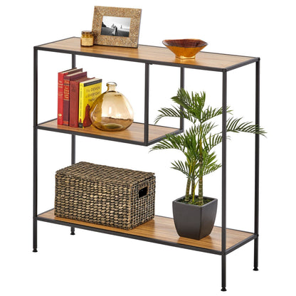 Modern Wood Console Table with Shelf - Sturdy Metal Frame - Furniture Unit for Living Room, Bedroom, Hallway, Entryway - Adjustable Feet, Water-Resistant, Wood Top - Black/Nordic Walnut