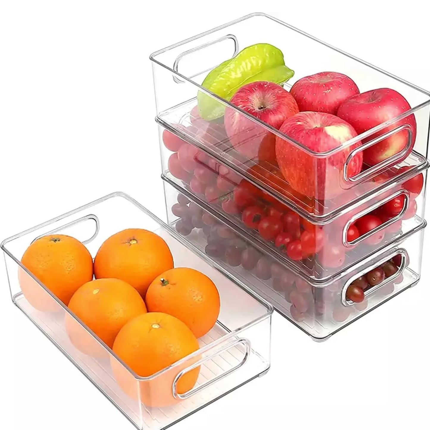HouseWarming 4pack Stackable Multipurpose Acrylic Storage Box with Lid, Fridge Organiser for Kitchen, Pantry, Countertops, 26 cm