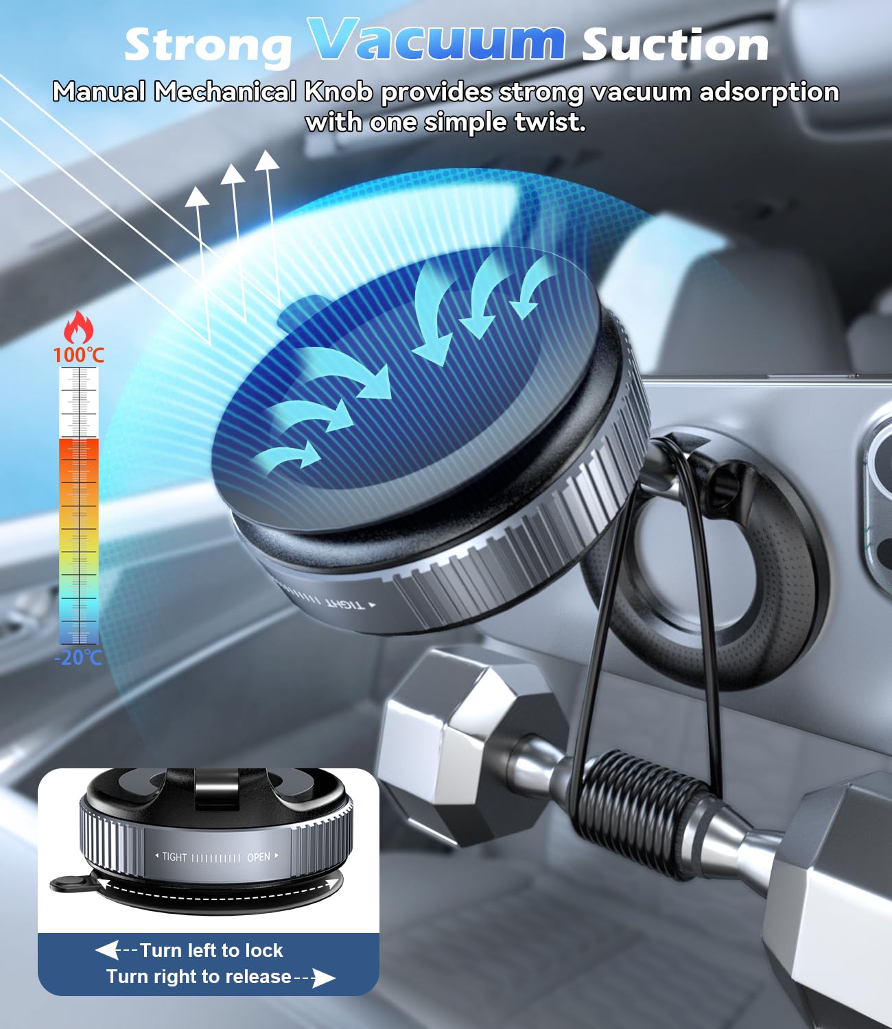 ALAFLY Car Mobile Phone Holder with Vacuum Suction Cup, Compatible with MagSafe, 360° Adjustable and Foldable Magnetic Phone Holder for Car/Windshield/Glass/Any Smooth Surface - Black