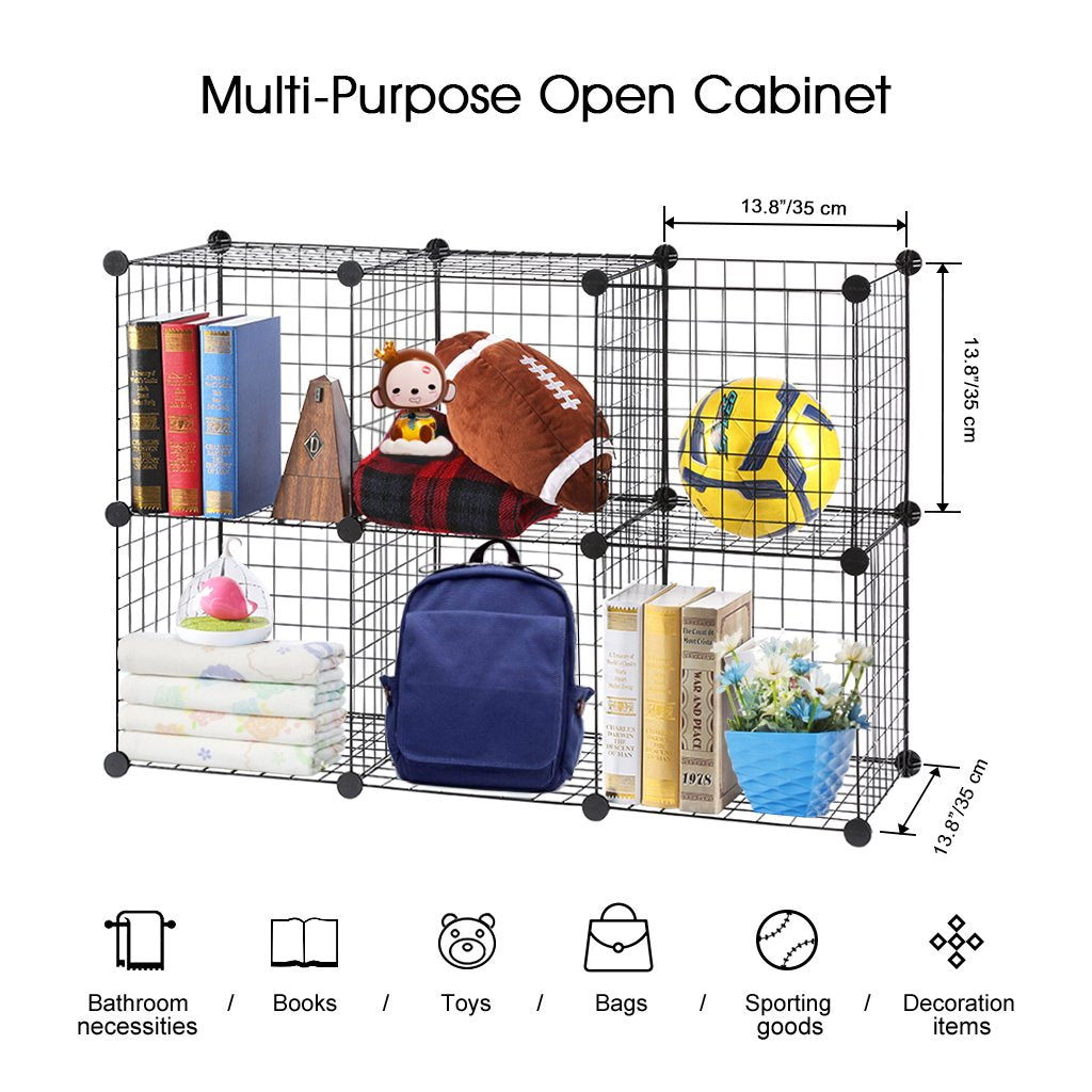 LANGRIA 6-Cube DIY Wire Grid Bookcase, Multi Use Modular Storage Shelving Rack, Open Organizer Cabinet for Books, Toys, Clothes, Tools
