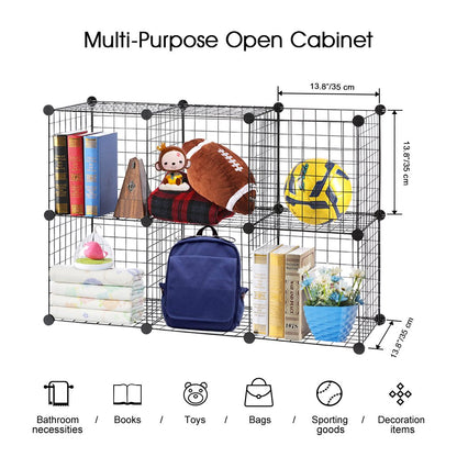 LANGRIA 6-Cube DIY Wire Grid Bookcase, Multi Use Modular Storage Shelving Rack, Open Organizer Cabinet for Books, Toys, Clothes, Tools