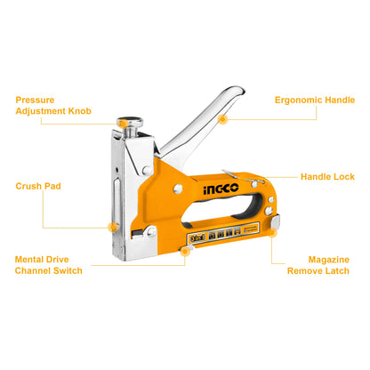 INGCO Staple Gun, 3 in 1 Staple Gun Heavy Duty with 200 Staples, 200 U-Shape Staples, 200 Brad Nails