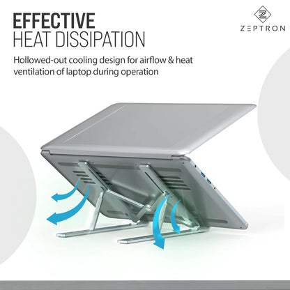 ZEPTRON Kotuday foldable portable aluminium laptop stand | desk stand with 6 level height adjustment | compatible for 11 inch/11.6'' /13.3 inches/14 inch/15 inch/15.6'' laptops notebooks