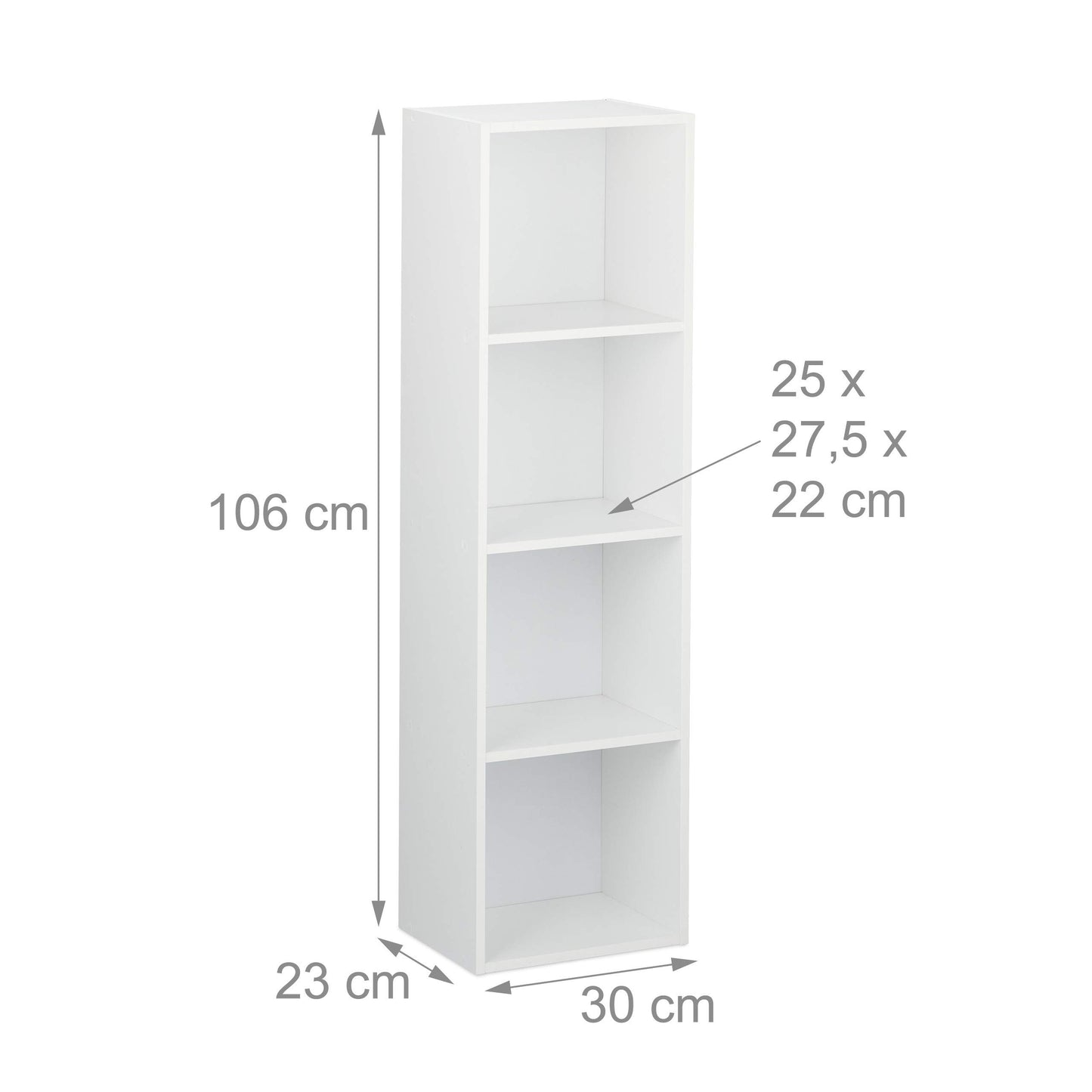 4-Tier Bookcase, Modern Design Standing Storage Shelf for Home & Office, PB Construction, HxWxD: 106 x 30 x 23 cm, White, Compact and Slim Profile, Versatile Unit