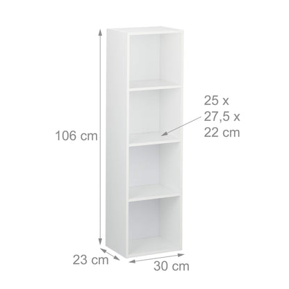 4-Tier Bookcase, Modern Design Standing Storage Shelf for Home & Office, PB Construction, HxWxD: 106 x 30 x 23 cm, White, Compact and Slim Profile, Versatile Unit
