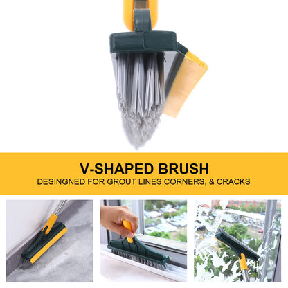 2 in 1 Floor Scrub Brush, V-Shaped Floor Scrub Brush with Long Handle, Bathroom Shower Crevice Cleaning Brush Magic Broom Brush 120°Rotating Removable Brush Head for Bathroom, Tile