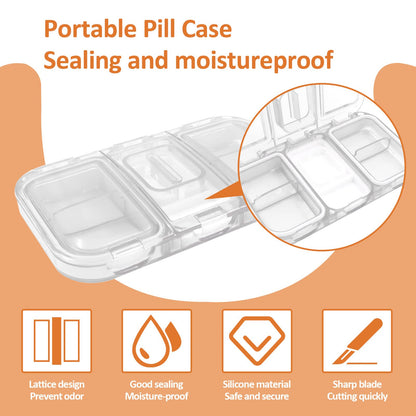 Roucerlin Pill Cutter for Small or Large Pills, Transparent Pill Splitter, Portable Pill Organizer with Stainless Steel Blade, Tablet Divider for Vitamins Big Medicine (White)