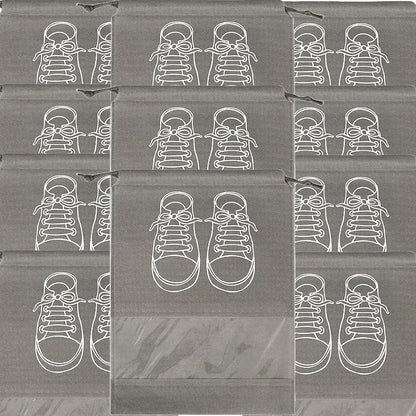 حقائب تخزين أحذية كبيرة، حقائب أحذية مقاومة للغبار برباط مع نافذة شفافة، منظم سفر مقاوم للماء، حقائب أحذية محمولة - رمادي