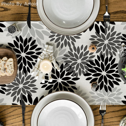 INTEX HOME Velvet Floral Table Runner, Soft Linen Fabric, Machine Washable, Rectangular Design, 1 Piece, 45 x 135 cm, Black x Grey, Dining Table Decoration for Home, Events and Special Occasions