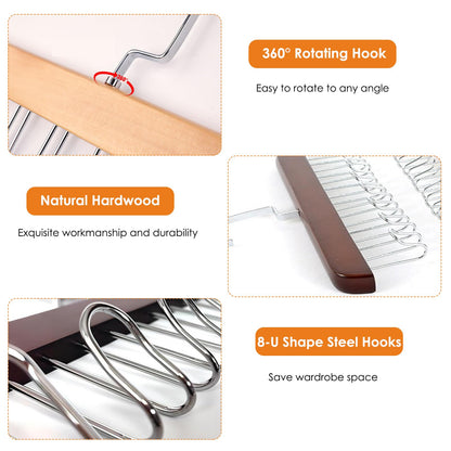 Sigowal 2 Pack Belt Hanger for Closet, Sturdy Wooden Belt Holder with 8 Hooks, Space Save Tank Top Bra Hanger, Wood Belt Organizer for Closet, 360°Rotating Tie Rack for Belt Tie Scarf Tank Top (Brown)